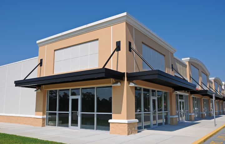 Bright red commercial awning in Albany, NY.