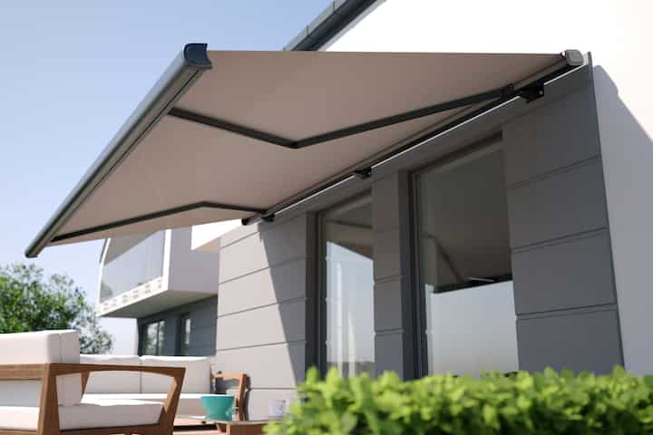 Beautiful residential awning enhances Albany, NY residence.